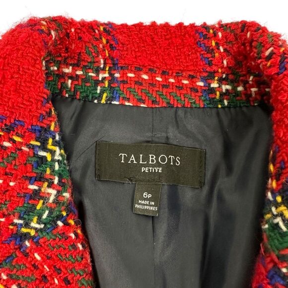 Talbots Holiday Plaid Blazer size 6P Red - Picture 5 of 11